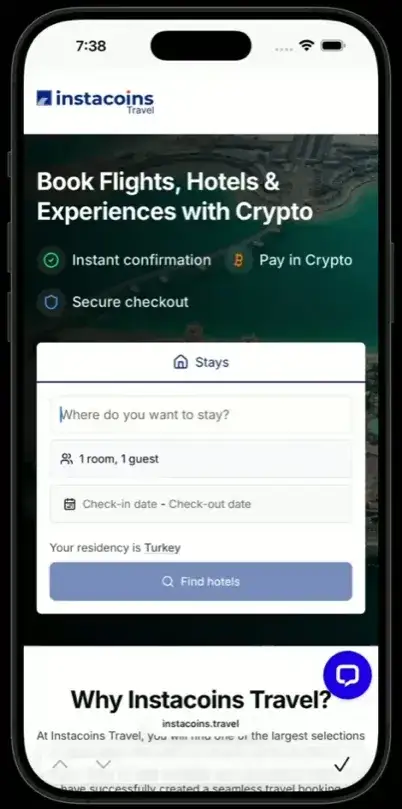 Instacoins Travel Crypto Payment Platform